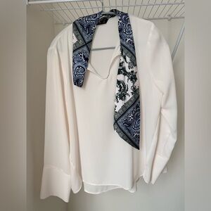 Zara Cream Blouse with Blue Paisley Scarf